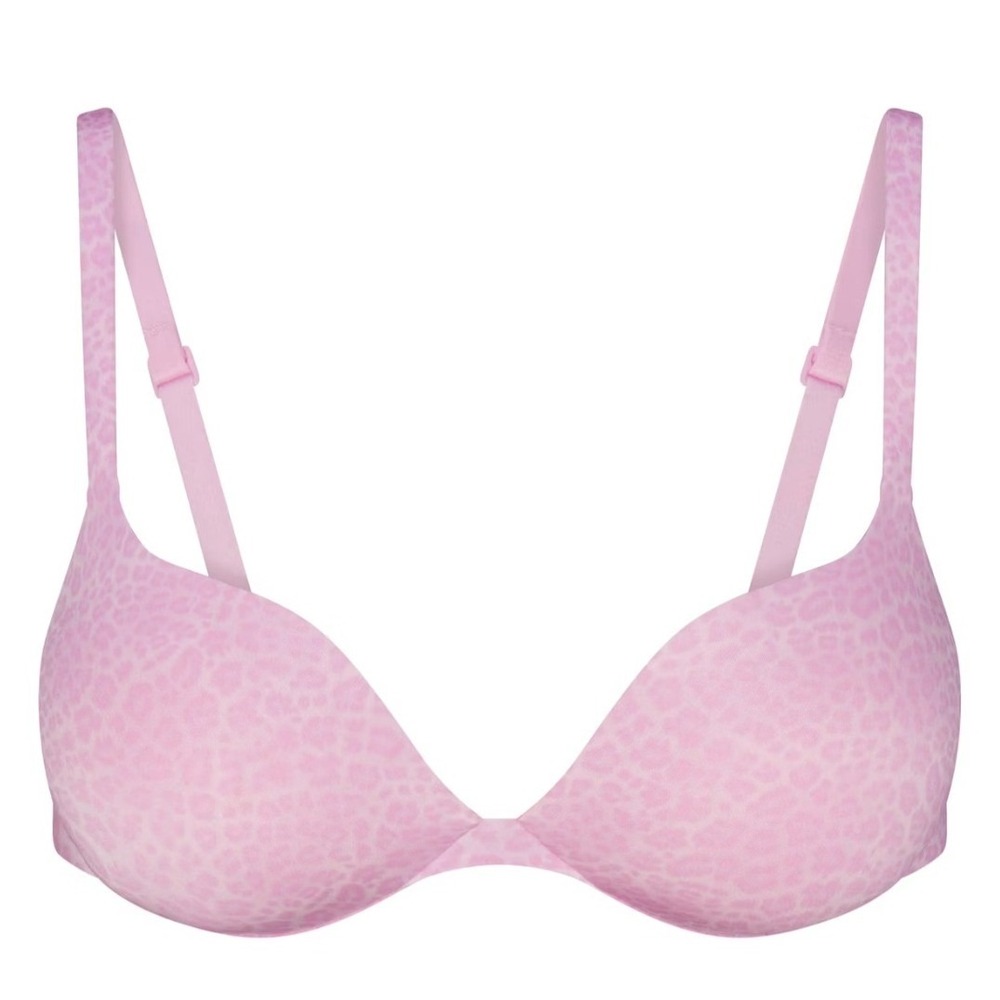Skims Ultimate Push Up Plunge Printed Bra Bubble Gum Leopard PL-PLG-5800W 38B